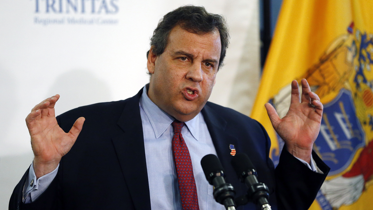 New Jersey Gov. Chris Christie speaks Friday during a news conference about his proposal of a two-year freeze on property tax liability for the state's nonprofit hospitals while a commission studies the issue. More than a dozen lawsuits have been filed by municipalities around the state seeking property tax payments from nonprofit hospitals. The lawsuits came after a state tax court ruled that Morristown Medical Center wasn't entitled to an exemption. (Julio Cortez/AP Photo)