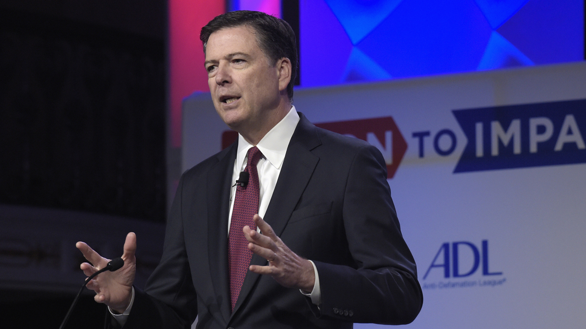  Former FBI Director James Comey speaks to the Anti-Defamation League National Leadership Summit in Washington, Monday, May 8, 2017 — a day before being fired   from his position by President Donald Trump (AP Photo/Susan Walsh) 