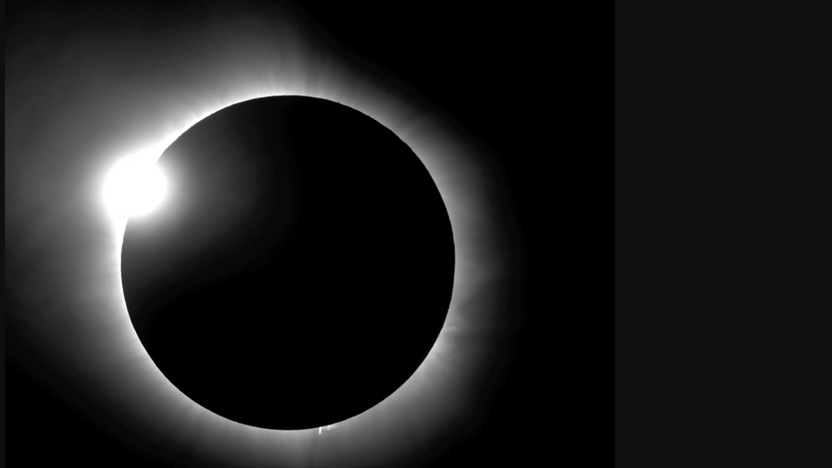 This photo provided by Bob Baer and Sarah Kovac, participants in the Citizen CATE Experiment, shows a 'diamond ring' shape during the 2016 total solar eclipse in Indonesia. (R. Baer, S. Kovac/Citizen CATE Experiment via AP)