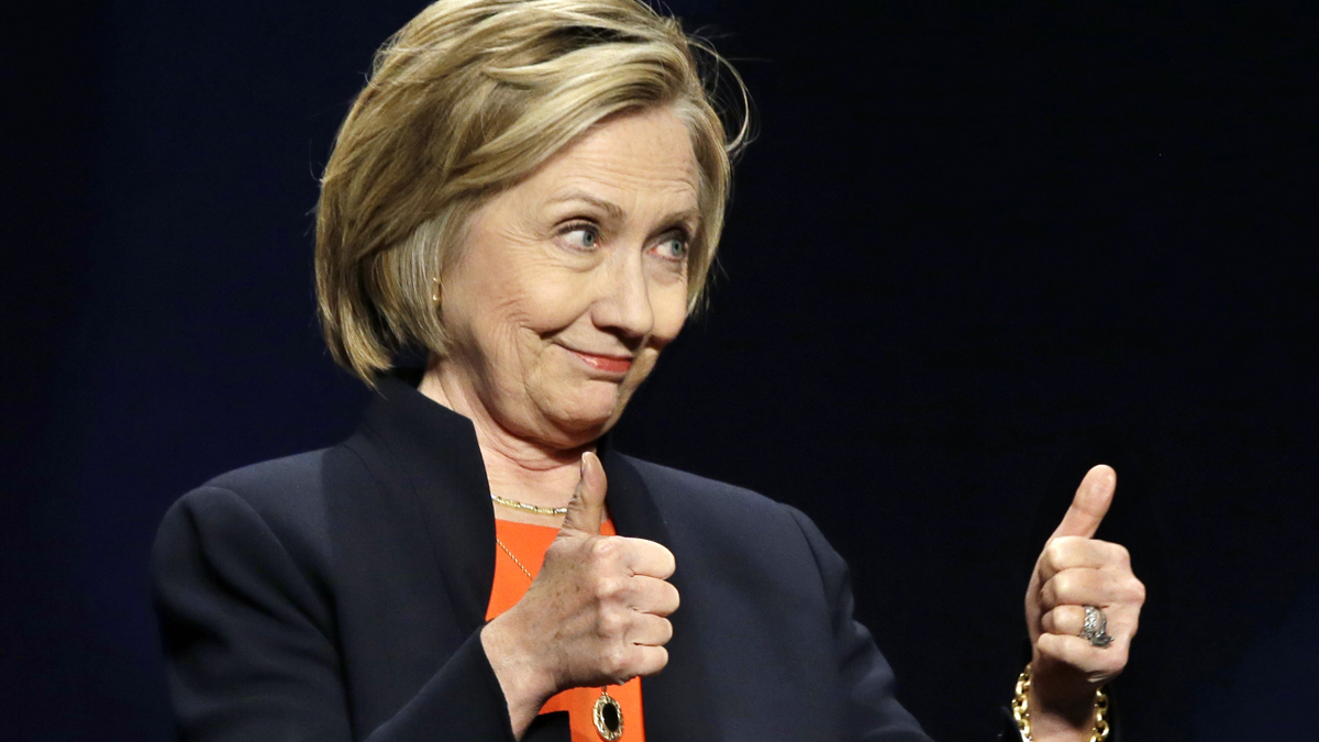  Former Secretary of State Hillary Rodham Clinton gives thumbs up as she addresses around 3,000 summer camp and out of school time professionals at the American Camp Association and Tri State CAMP conference Thursday, March 19, 2015, in Atlantic City, N.J. (Mel Evans/AP Photo) 