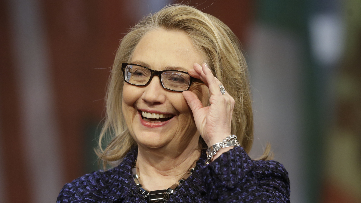  Secretary of State Hillary Rodham Clinton adjusts her glasses during a Global Townterview at the Newseum in Washington, Tuesday, Jan. 29, 2013. (Pablo Martinez Monsivais/AP Photo) 