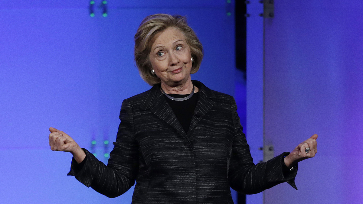  Hillary Rodham Clinton jokes with the crowd during a keynote address at the Watermark Silicon Valley Conference for Women, Tuesday, Feb. 24, 2015, in Santa Clara, Calif. (Marcio Jose Sanchez/AP Photo) 