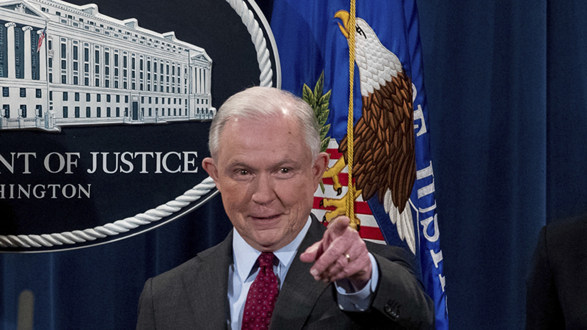  Attorney General Jeff Sessions, calls on a member of the media at a news conference to announce an international cybercrime enforcement action at the Department of Justice, Thursday, July 20, 2017, in Washington. (Andrew Harnik/AP) 