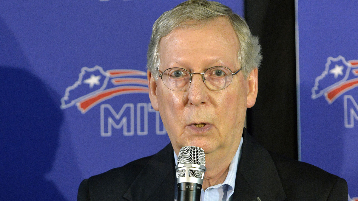  Kentucky Senator Mitch McConnell addresses the media during a press conference following McConnell's victory in the republican primary Friday, May 23, 2014, in Louisville, Ky. (Timothy D. Easley/AP Photo) 