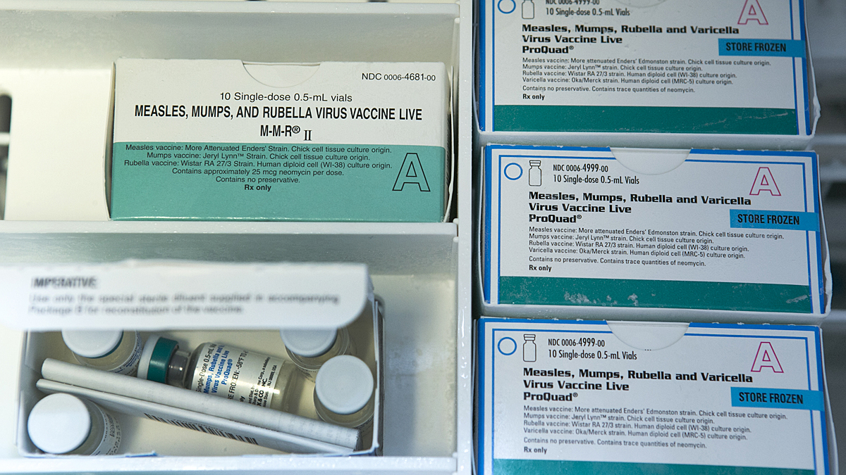  Boxes of single-doses vials of the measles-mumps-rubella virus vaccine live, or MMR vaccine and ProQuad vaccine are kept frozen inside a freezer at the practice of Dr. Charles Goodman in Northridge, Calif., Thursday, Jan. 29, 2015. Some doctors are adamant about not accepting patients who don't believe in vaccinations, with some saying they don't want to be responsible for someone's death from an illness that was preventable. Others warn that refusing treatment to such people will just send them into the arms of quacks. (Damian Dovarganes/AP Photo) 