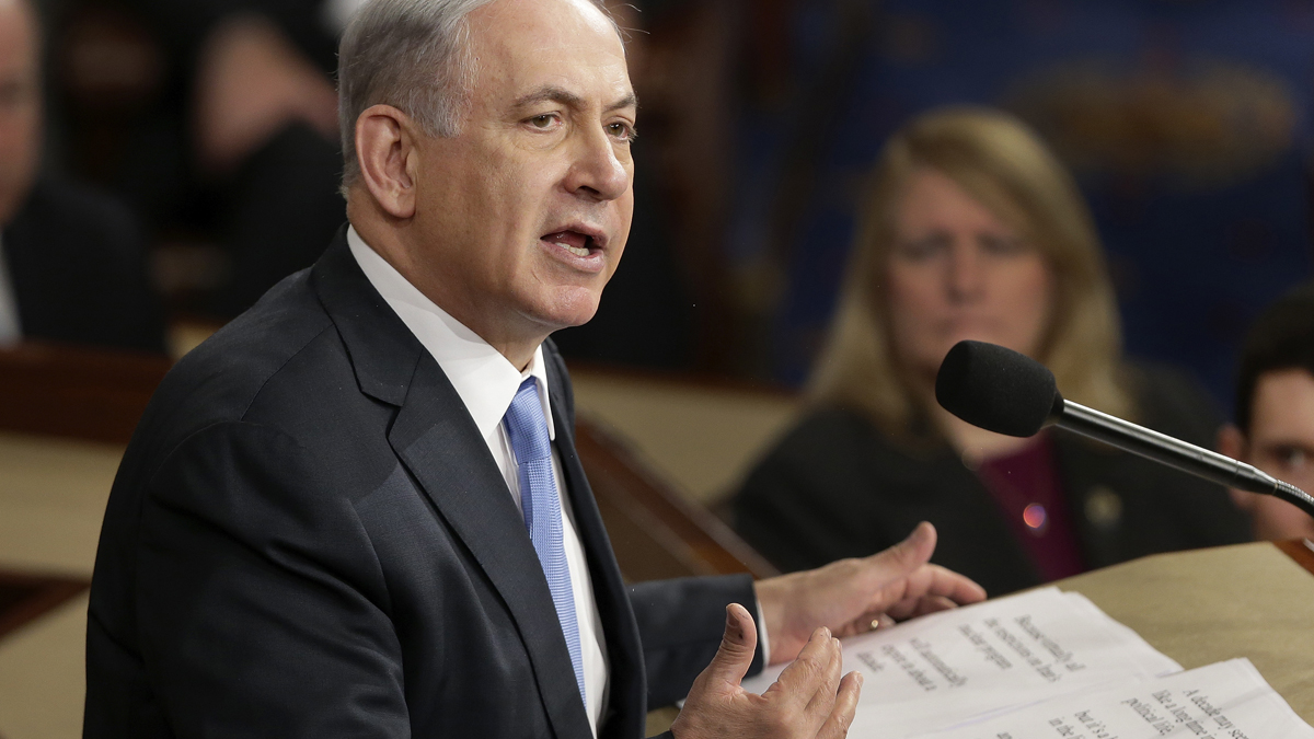  Israeli Prime Minister Benjamin Netanyahu speaks before a joint meeting of Congress on Capitol Hill in Washington, Tuesday, March 3, 2015. In a speech that stirred political intrigue in two countries, Netanyahu told Congress that negotiations underway between Iran and the U.S. would 
