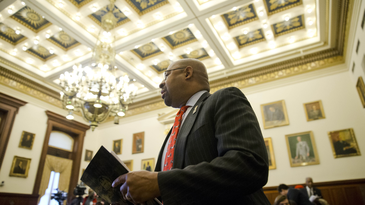  Philadelphia Mayor Michael Nutter arrives for a news conference Wednesday, March 25, 2015, at City Hall in Philadelphia. Nutter has created an independent oversight board to monitor the implementation of recommendations from a Justice Department team that studied the city's nearly 400 officer-involved shootings in the last eight years. (Matt Rourke/AP Photo) 