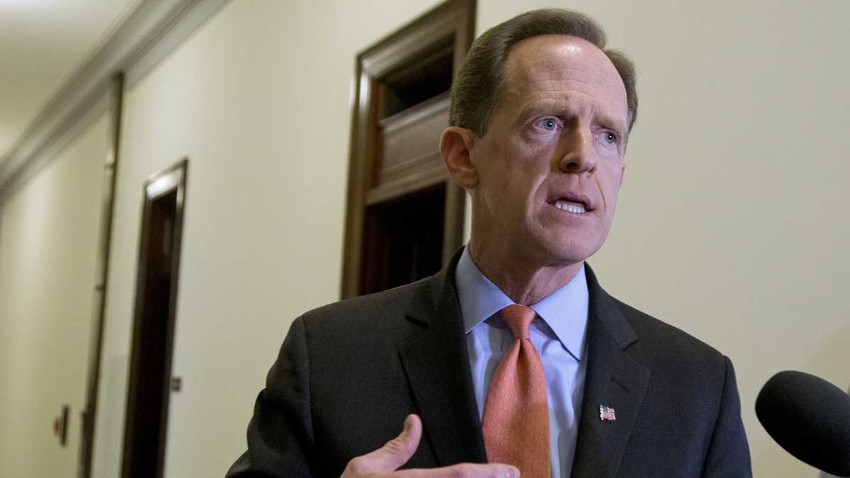  In this April 12, 2016 file photo, Sen. Patrick J. Toomey, R-Pa. speaks to reporters outside his office on Capitol Hill, in Washington. (Manuel Balce Ceneta/AP Photo, File) 