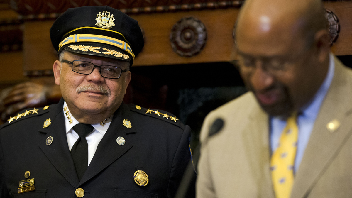  Philadelphia Police Commissioner Charles Ramsey (left) listens to Philadelphia Mayor Michael Nutter speak at a news conference Wednesday at City Hall in Philadelphia. Ramsey announced his retirement at the news conference as the administration that brought him to the city comes to an end. His last day will be Jan. 7. (Matt Rourke/AP Photo) 