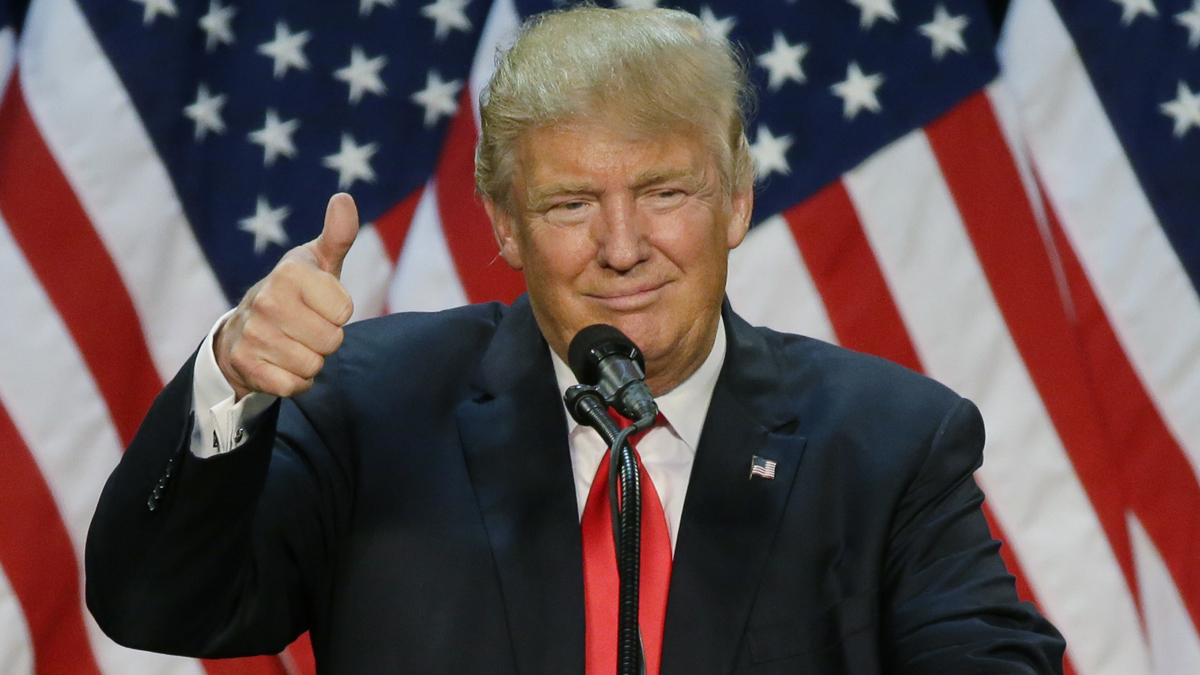 Republican presidential candidate Donald Trump speaks during a rally in Eugene