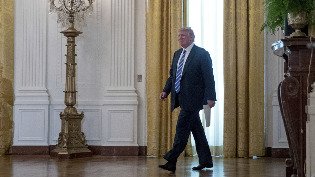  President Donald Trump arrives for a meeting with the House Deputy Whip team, Tuesday, March 7, 2017, in Washington. (Andrew Harnik/AP Photo)   