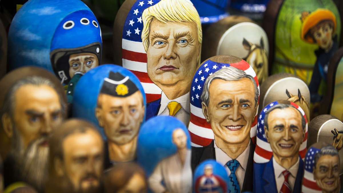  Matryoshkas, traditional Russian wooden dolls, including a doll of U.S. President Donald Trump, top, are displayed for sale in Moscow, Russia, Thursday, March 2, 2017. Trump has repeatedly said that he aims to improve relations with Russia, but Moscow appears frustrated by the lack of visible progress as well as by support from Trump Administration officials for continuing sanctions imposed on Russia for its interference in Ukraine. (Alexander Zemlianichenko/AP Photo) 