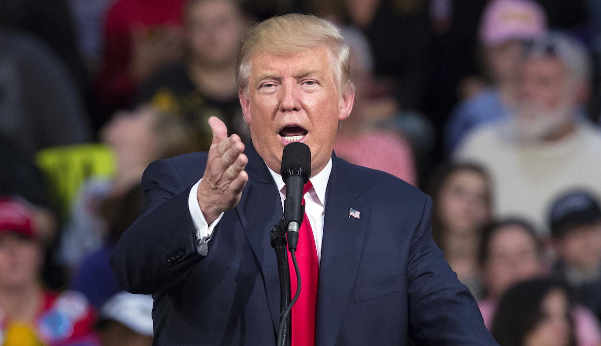 Republican presidential candidate Donald Trump speaks during a campaign rally
