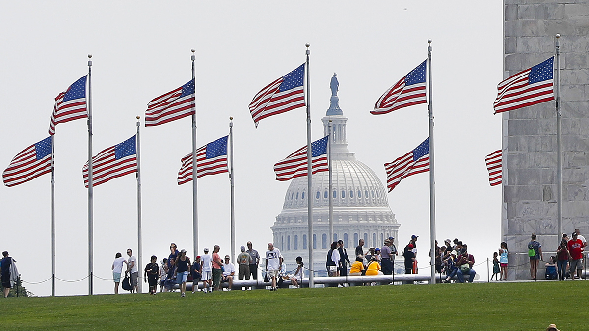  Visitors are seen at the base of the Washington Memorial, with the U.S. Capitol in the background, Wednesday, Aug. 2, 2017, in Washington. (Pablo Martinez Monsivais/AP Photo) 