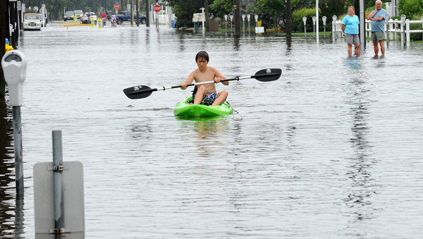 071213-Rehoboth, Dewey, Bethany Beach,DE.-Flooding as a result of heavy rain fall in the Delaware Beach area's had roads closed and created traffic backups from Bethany Beach to Rehoboth Beach on Friday July 12th.Photographer / Newsworks / Chuck Snyder