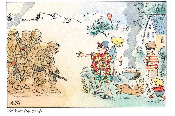 <p><p>Memorial Day is intended to be a day of reflection to remember those who have given their lives in service of the country. Is that how you see it, or is it just a day off? (Illustration by Tony Auth)</p></p>
