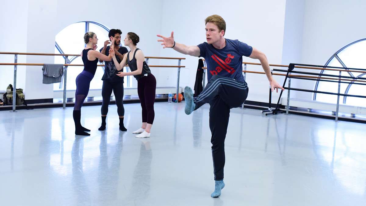 BalletX dancers (from left) Skyler Lubin, Edgar Anido, Chloe Felesina and Daniel Mayo, rehearse for ''Identity without Attribute,'' an original ballet choreographed by Matthew Neenan. (Bill Hebert/BalletX)