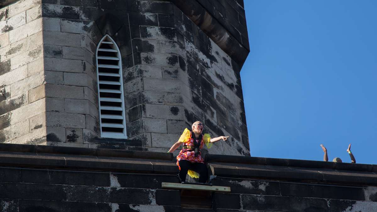 The Bearded Ladies Cabaret blends a camp account of the French Revolution with a satirical look at current events during their annual Bastille Day performance at Eastern State Penitentiary. (Emily Cohen for NewsWorks)