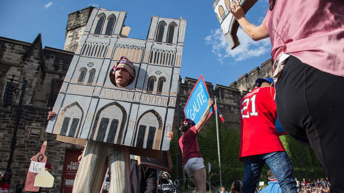 The Bearded Ladies Cabaret blends a camp account of the French Revolution with a satirical look at current events during their annual Bastille Day performance at Eastern State Penitentiary. (Emily Cohen for NewsWorks)