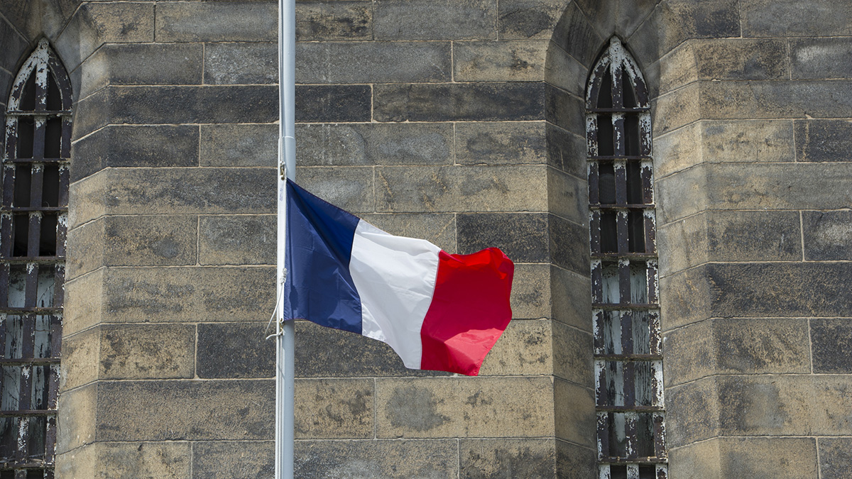 Honoring the victims of the Nice terrorist attack the French flag was lowered to half-staff.(Jonathan Wilson for Newsworks)
