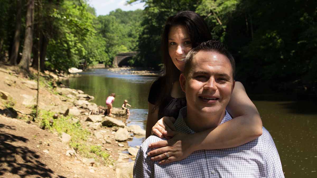  Becki Salmon and her fiance Matt Werner took this engagement photo minutes before Becki jumped in the Wissahickon Creek to save the boy behind her from drowning. (Photo courtesy of Ken Beerger) 