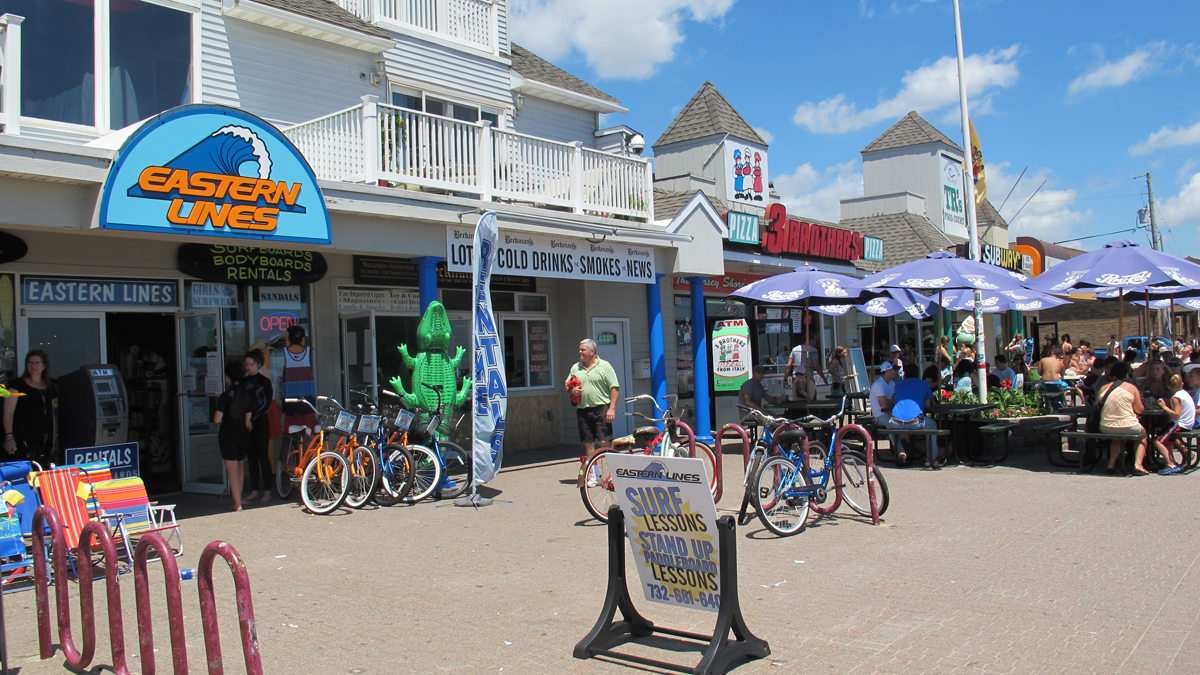  Belmar shops damaged by Sandy are reopened and hoping for pickup in business after a rainy June. (Phil Gregory/for NewsWorks) 