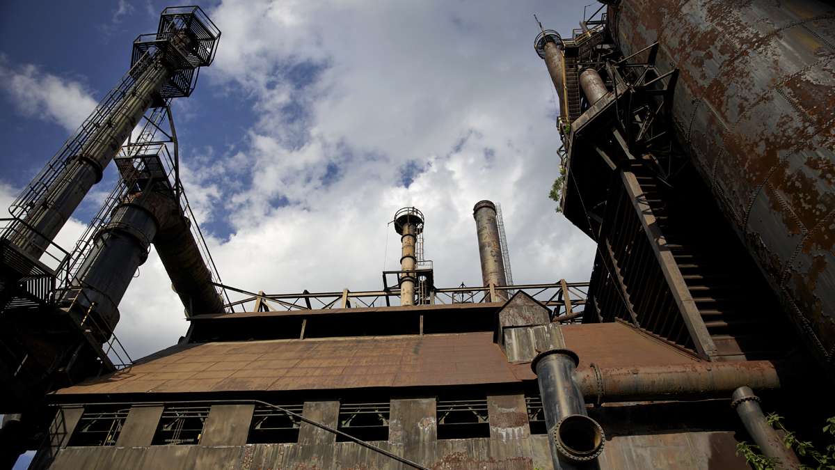 A section of the five surviving blast furnaces at the former Bethlehem Steel Co. plant in Bethlehem, Pa. (Lindsay Lazarski/WHYY)