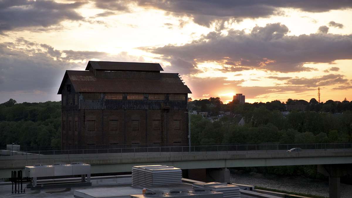 Former Bethlehem Steel Co.warehouse as seen from the parking garage of the Sands Resort Casino. (Lindsay Lazarski/WHYY)