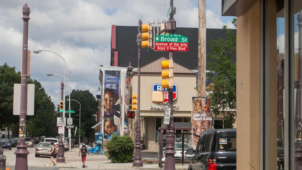 The newly installed Boyz II Men Boulevard sign on Broad and Christian Streets in South Philadelphia.