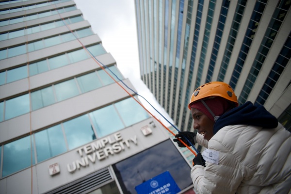 <p><p>Jennifer Raymond is one of the volunteers helping participants descend safely. (Bas Slabbers/for NewsWorks)</p></p>
