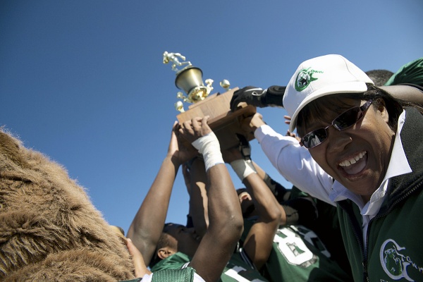<p><p>Germantown High School Principal Margaret Mullen-Bavwidinsi celebrates with the team. (Bas Slabbers/for NewsWorks)</p></p>
