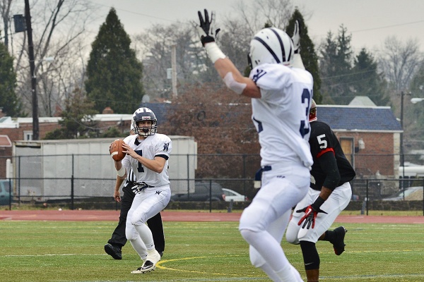 <p><p>Spartans quarterback Corey Unger unleashed several long passes, including this 46-yard TD to Gerald Burns (outside the frame). (Bas Slabbers/for NewsWorks)</p></p>

