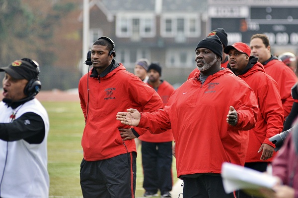 <p><p>Imhotep coaches react as time runs off the scoreboard and out of their season. (Bas Slabbers/for NewsWorks)</p></p>
