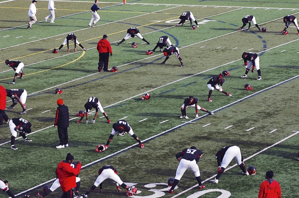 <p><p>The Imhotep Panthers had a dominant, undefeated season. As they stretched during halftime, they faced the unfamiliar feeling of trailing on the scoreboard. (Bas Slabbers/for NewsWorks)</p></p>
