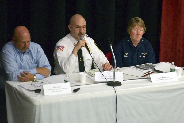 <p><p>Conrail Rep. Rob Fender, Paulsboro Fire Chief Alfonso Giampola and U.S. Coast Goard Capt. Kathy Moore. (Bas Slabbers/for NewsWorks)</p></p>
