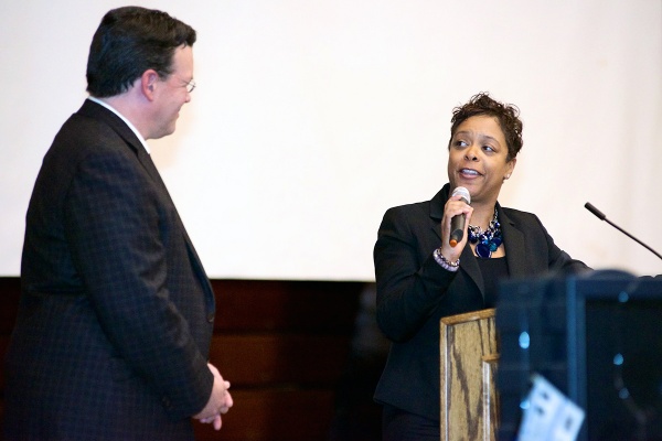 <p><p>Eighth District Councilwoman Cindy Bass made remarks at the Thursday night event. (Bas Slabbers/for NewsWorks)</p></p>
