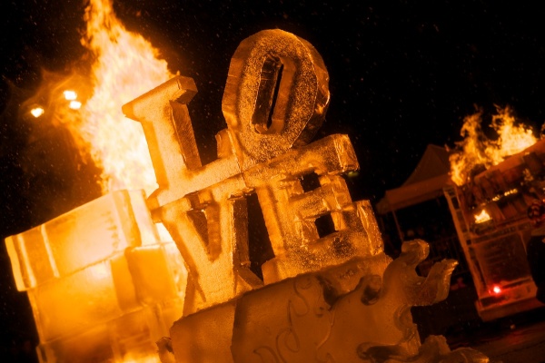 <p><p>Professional ice carvers created this Love statue out of a block of ice on Friday night in Manayunk. (Bas Slabbers/for NewsWorks)</p></p>
