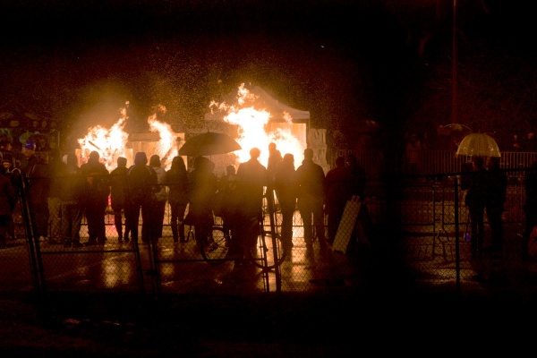 <p><p>The ice bonfire lit up the Carson Street parking lot and beyond on Friday night. (Bas Slabbers/for NewsWorks)</p></p>
