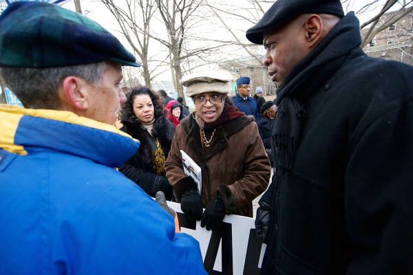 <p><p>Germantown Alumni Association President Verna Primus chats with resident Greg Paulmier and state Rep. Stephen Kinsey. (Bas Slabbers/for NewsWorks)</p></p>
