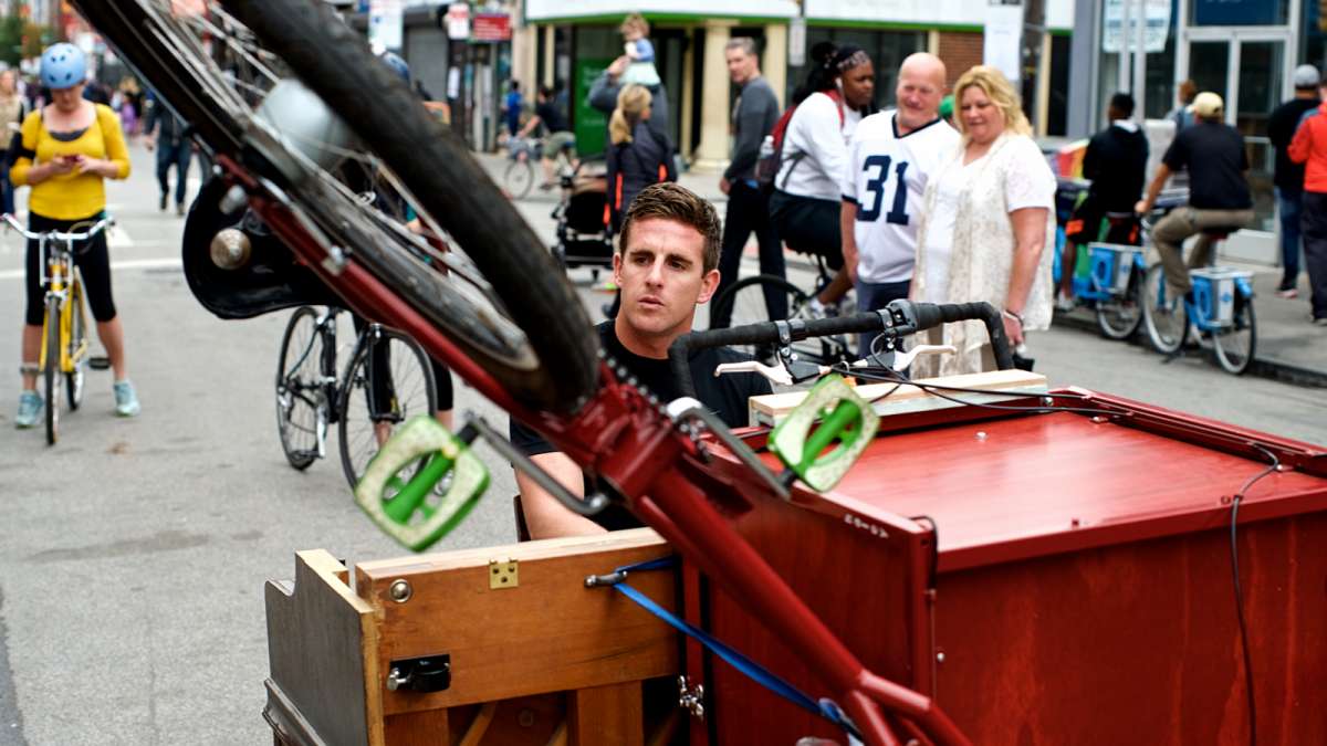 One of the scenes on South Street during the Philly Free Streets event on Saturday as a large number of people take the opportunity to stroll, glide or ride the car-free zone.
