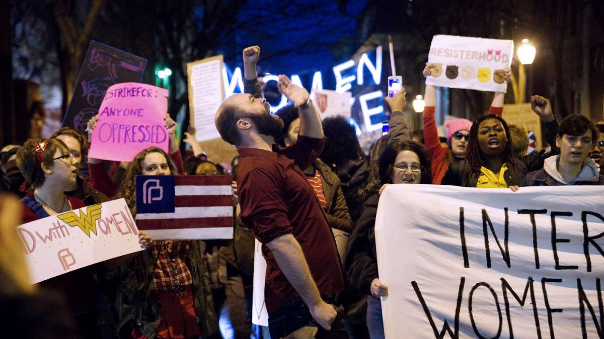  Demonstrators are shown at  march in honor of International Women's Day, March 8, 2017, in Philadelphia. (Bastiaan Slabbers for NewsWorks, file) 