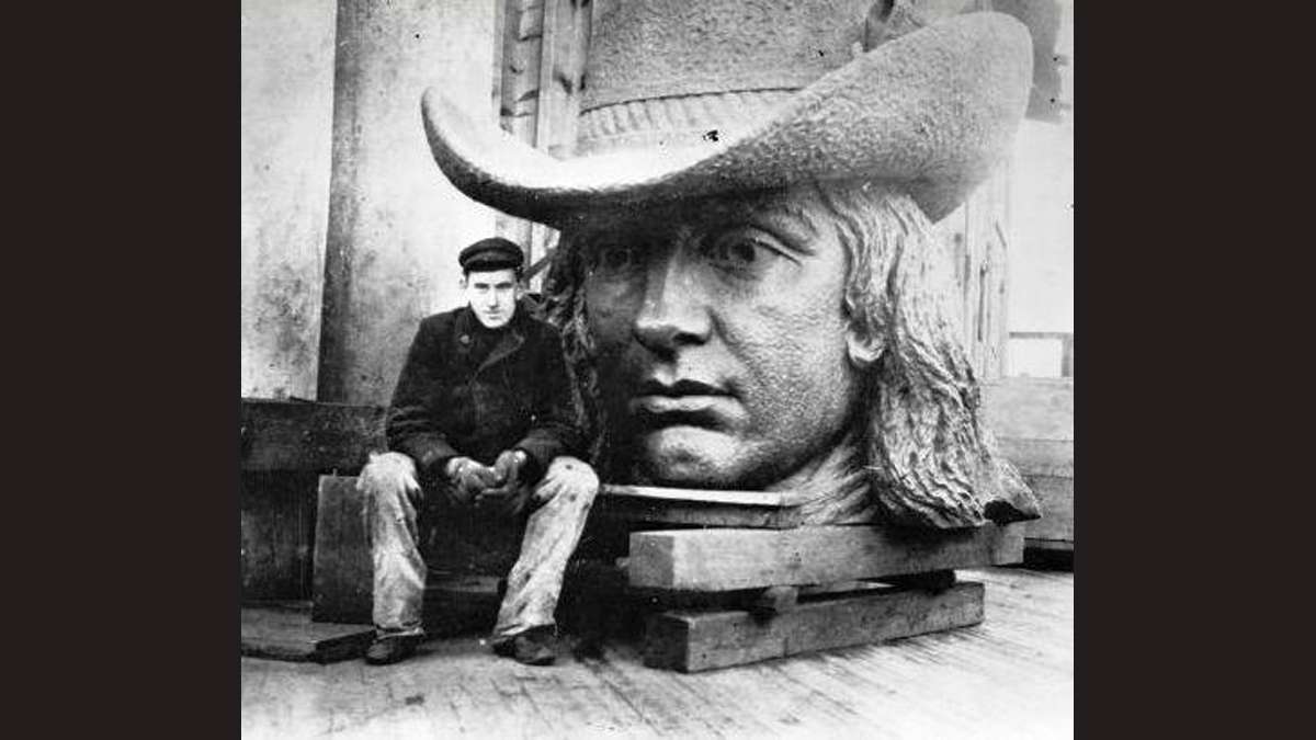 Alexander Milne Calder is shown with the head of his statue of William Penn, now atop Philadelphia City Hall. Calder won a competition to make 'William Penn' in 1874 and completed all his City Hall work by 1893. (Wikimedia Commons)