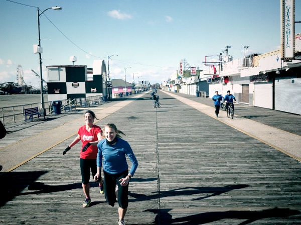 Switch off between Jen A. Miller and Alison Stuart on the Wildwood Boardwalk (Photo courtesy of Matt Stanley)