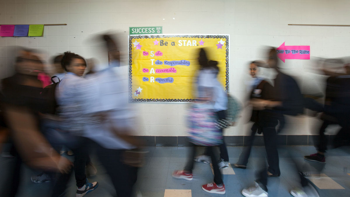 Middle school students change classes (Jessica Kourkounis for WHYY, file)  