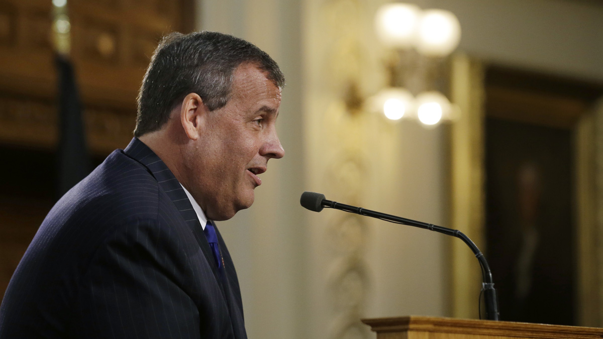  New Jersey Gov. Chris Christie says he will be back next year, as he refers to his presidential aspirations, while he delivers his State Of The  State address in the State House Tuesday, Jan. 13, 2015, in Trenton, N.J. (AP Photo/Mel Evans) 