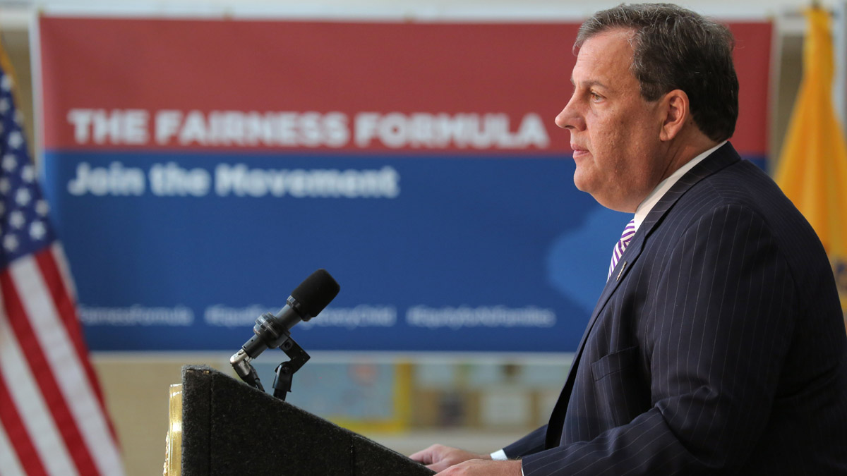New Jersey Gov. Chris Christie announces his school funding plan at Hillsborough High School Tuesday. (Tim Larsen/Governor's office)
