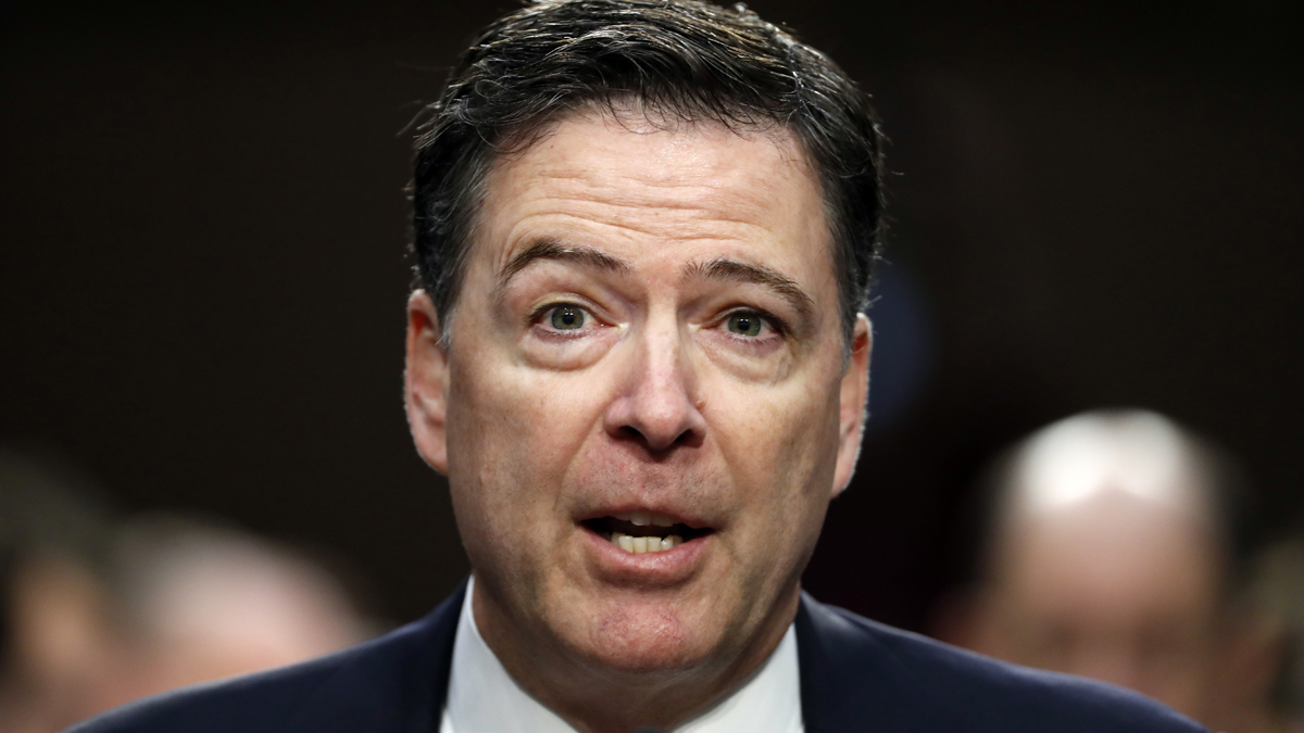  Former FBI Director James Comey speaks during a Senate Intelligence Committee hearing on Capitol Hill, Thursday, June 8, 2017, in Washington. (AP Photo/Alex Brandon)      
