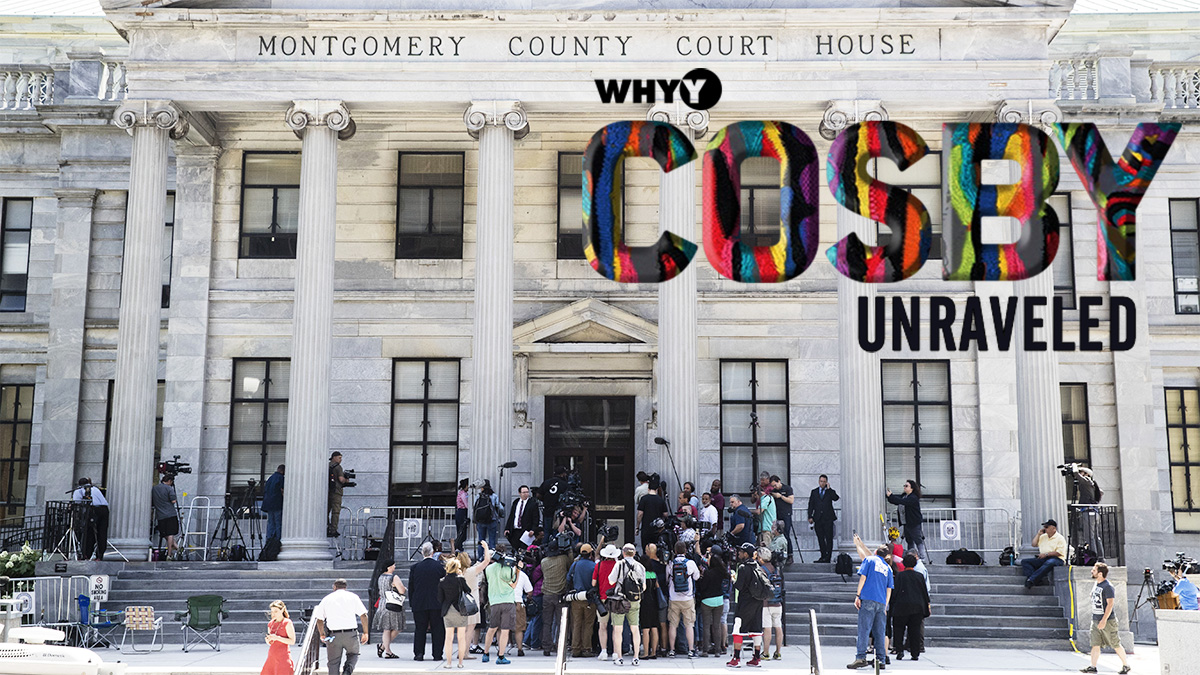  Members of the media gather gather on the steps of the Montgomery County Courthouse during jury deliberations in Bill Cosby's sexual assault trial in Norristown, Pa., Thursday, June 15, 2017. (AP Photo/Matt Rourke) 