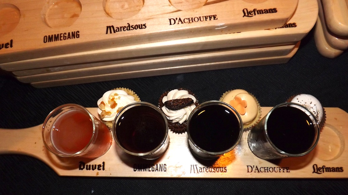  Each tasting flight included four mini beers from Southern Tier Brewing Co. and four mini cupcakes from Sweet Elizabeth's Cakes. (Meg Frankowski/for NewsWorks) 