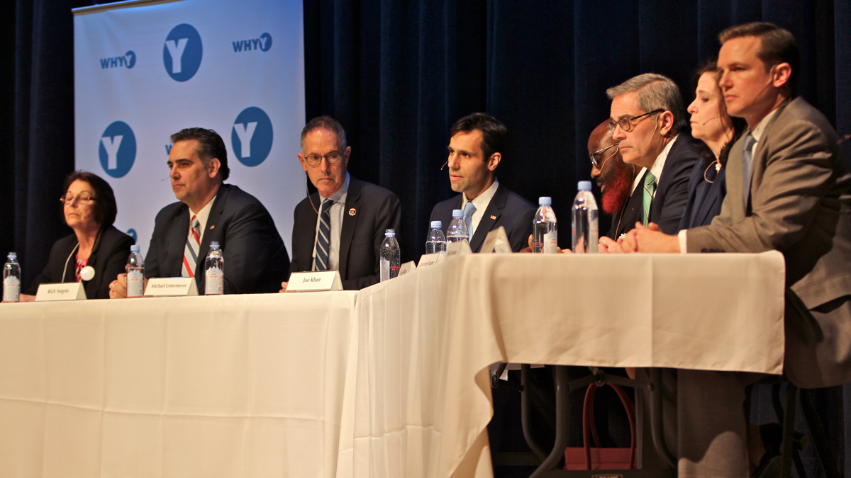  Philadelphia district attorney candidates debate at Springside Chestnut Hill Academy last month. (Emma Lee/WHYY) 